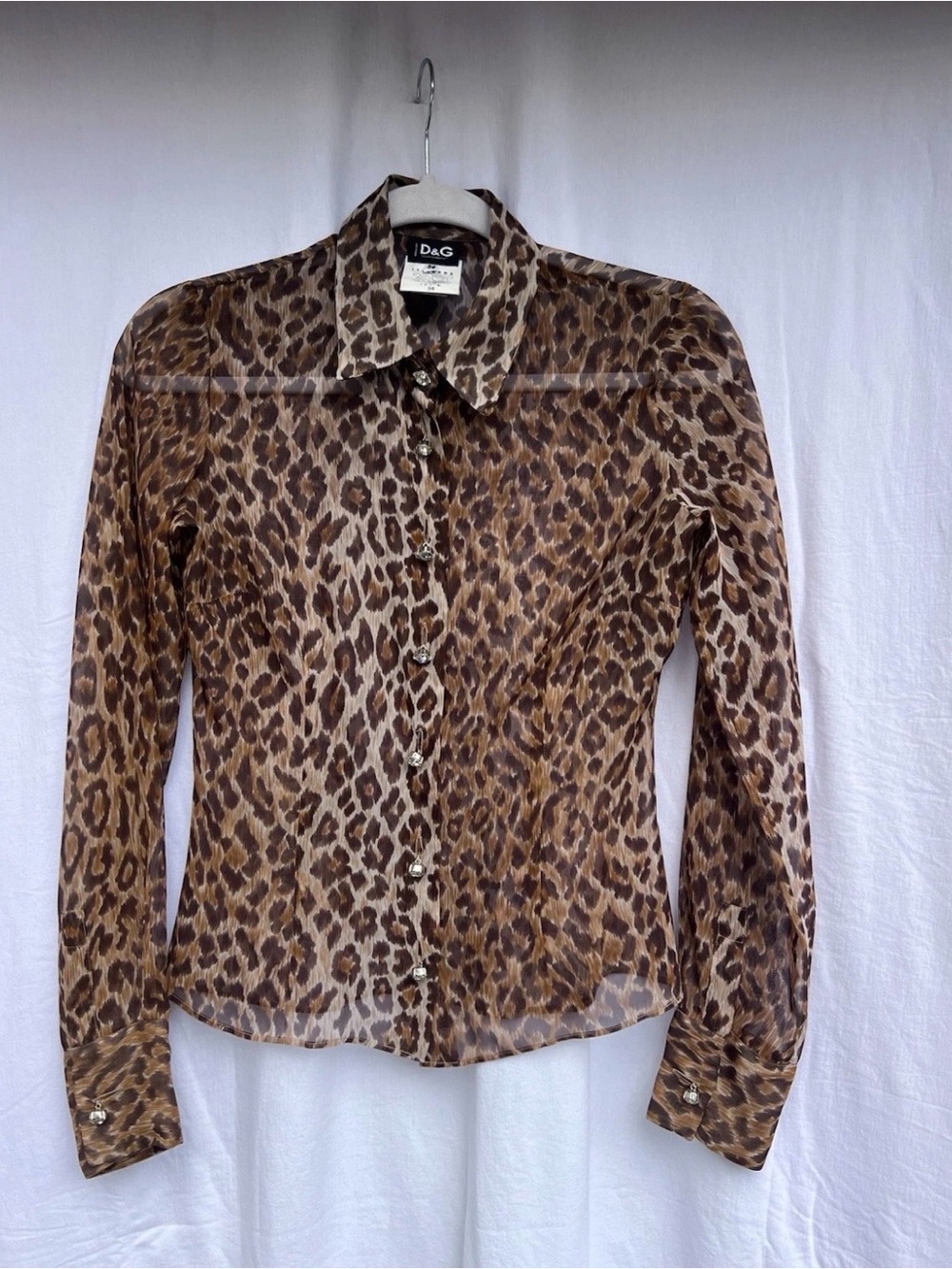 Dolce & Gabbana Vintage Leopard Sheer Mesh Blouse Long Sleeve Top Y2k Women’s S